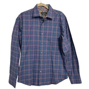 Bugatchi Shaped Fit Shirt Men's Check Print Button Up Long Sleeve Multicolor L